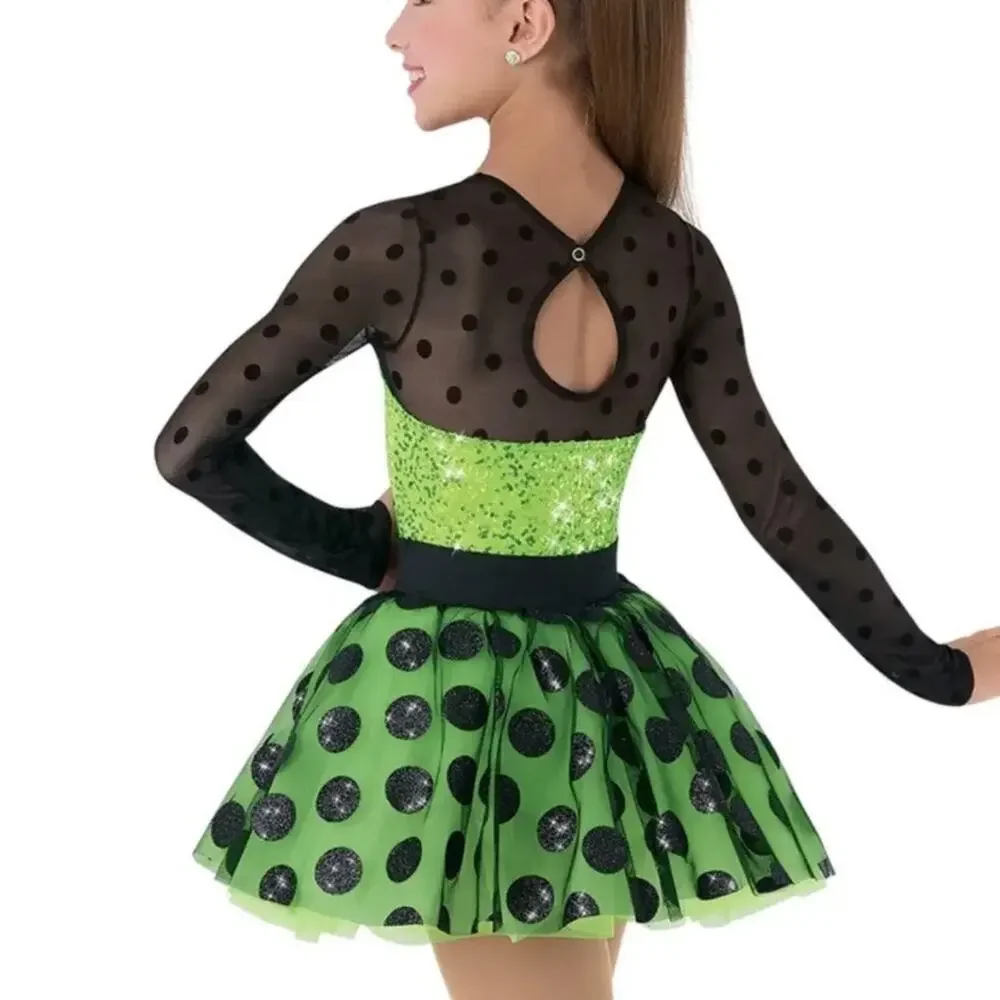 WEISSMAN Welcome to New York 8668 Black Neon Green Polka Dots Sz LC Large Child